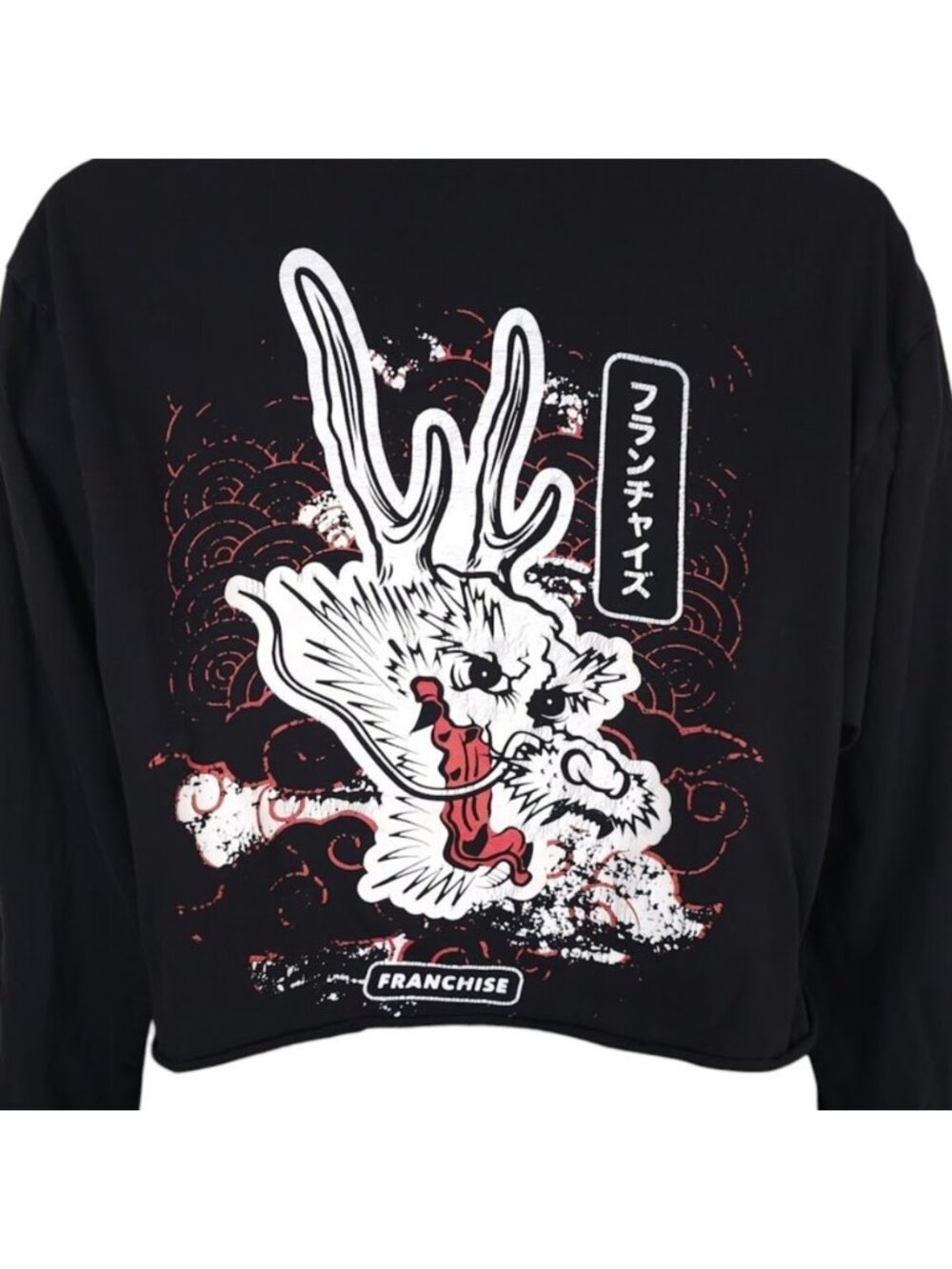 Japanese Dragon Crop Top T Shirt Mens Size Large Black Franchise Streetwear
